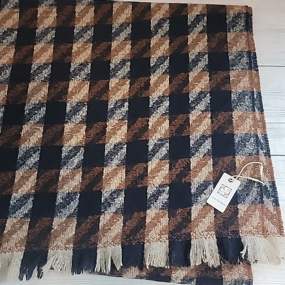 Pretty Persuasions scarf with fringe houndstooth plaid multicolored